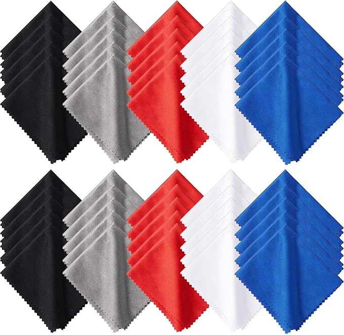Frienda 50 Pcs Microfiber Cleaning Cloth for Glasses 6x7 Inch Lens Eyeglasses Cleaning Cloth Sunglasses Electronics Glasses Optical Cleaner Wipes Bulk for Camera Lens Eyeglass Screen(Assorted Colors)