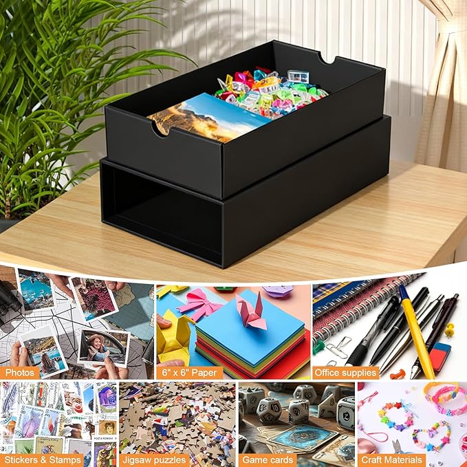 AOBOPLE 12 Pack Photo Storage Box,6" x 11.8" x 2.36" Multipurpose Storage Box to Store Photos,Index Cards,Postcards,Greeting Cards,6" x 6" Paper,Trading Cards,Keepsakes,Craft supplies,Documents