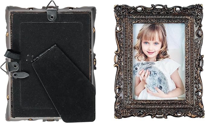 Hymmah 2.5 * 3.5Inch Mini Wallet Picture Frame Vintage Photo Frame Ornate Textured Hand-Crafted Resin Frame with Easel&Hook for Tabletop&Wall Display,Photo Gallery,Art