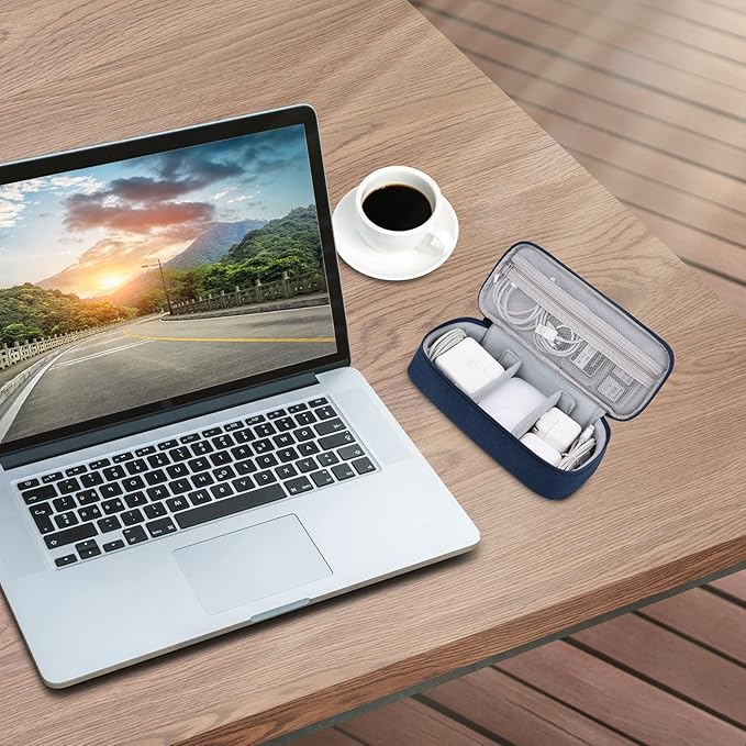 Electronics Organizer Travel Case, Carrying Pouch Bag for Travel Essentials, for Cable, Charging Cord (Navy Blue)