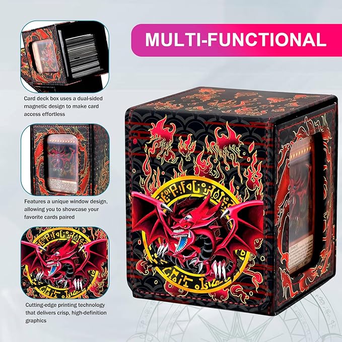 Card Deck Box for YGO MTG Deck Box 110+ Double Sleeved Cards Storage Trading Games Leather Storage with divider,Lasercard,Holder (Sky Dragon)
