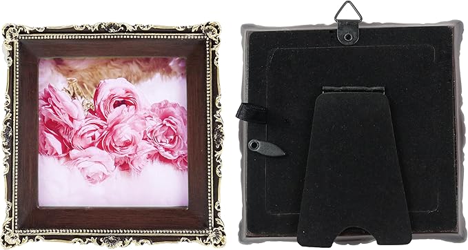 Hymmah 3 * 3inch Mini Wallet Picture Frame Vintage Photo Frame Ornate Textured Hand-Crafted Resin Frame with Easel&Hook for Tabletop&Wall Display,Photo Gallery,Art