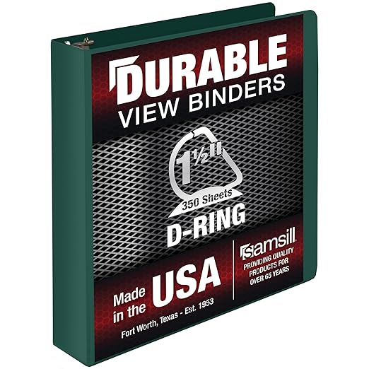 Samsill Durable 1.5 Inch Binder, Made in The USA, D Ring Binder, Customizable Clear View Cover, Forest Green, Holds 350 Pages