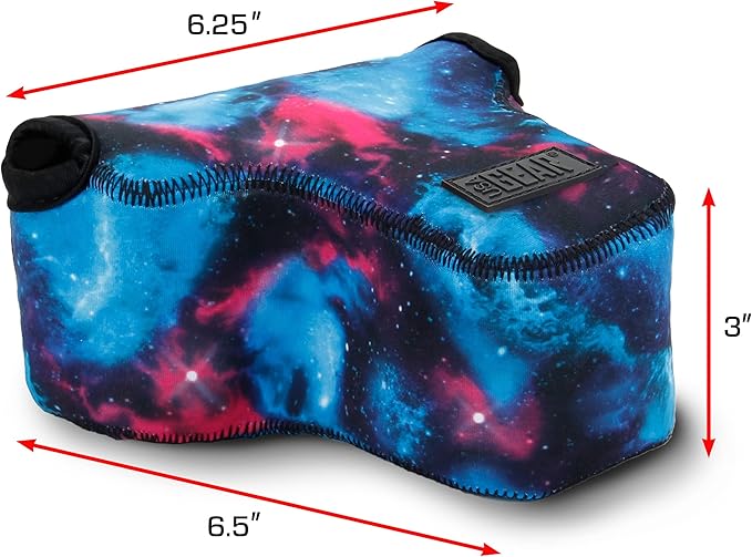 USA Gear Camera Sleeve (Medium) for Compact SLRs Compatible with Canon EOS R100 Nikon Z30 Sony ZV-E10, and more - Padded Neoprene DSLR Case with Zipper Accessory Pocket & Belt Loop (Galaxy)