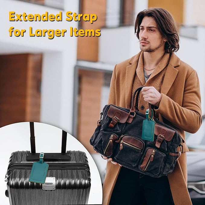 Travelambo 8 Pack Luggage Tags Faux Leather for Suitcases Travel Bag Labels Travel Accessories Essential with Protection Cover ID (Summer Green)