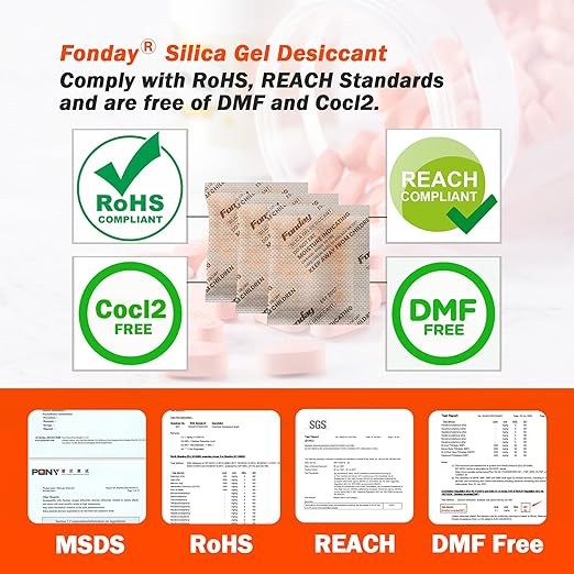 10g x 10 packs Fonday Rechargeable Silica Gel Desiccant Packets Fast Reactivate Desiccant Bags Moisture Indicating Orange to Green