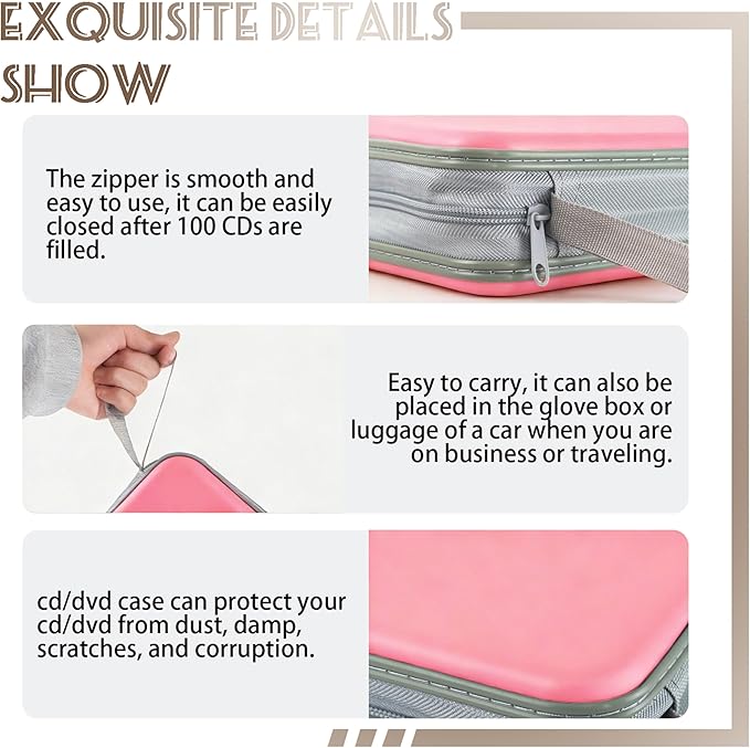 CD Case DVD Storage,100 Capacity DVD Cases Holder CD Storage Case Holders Plastic CD DVD Disc Case Storage Wallet Binder for Car Home Office Travel (1P Pink)