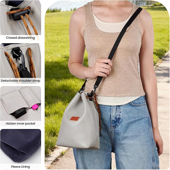 Professional Camera Storage Bag, Light Gray, pu, Drawstring Closure, Shoulder Strap, Padded Interior with Divider, Suitable for cameras of multiple brands