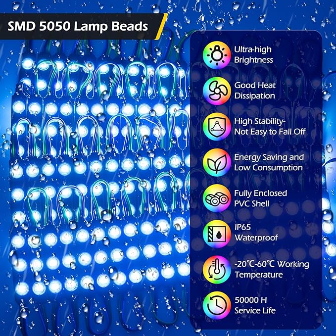 Dyna-Living 80FT LED Strip Lights for Store Front RGB LED Window Light for Business 160PCS 3-LED 5050 SMD RGB Module IP65 Waterproof Commercial Storefront Light for Store Decor (8 Packs-Black)