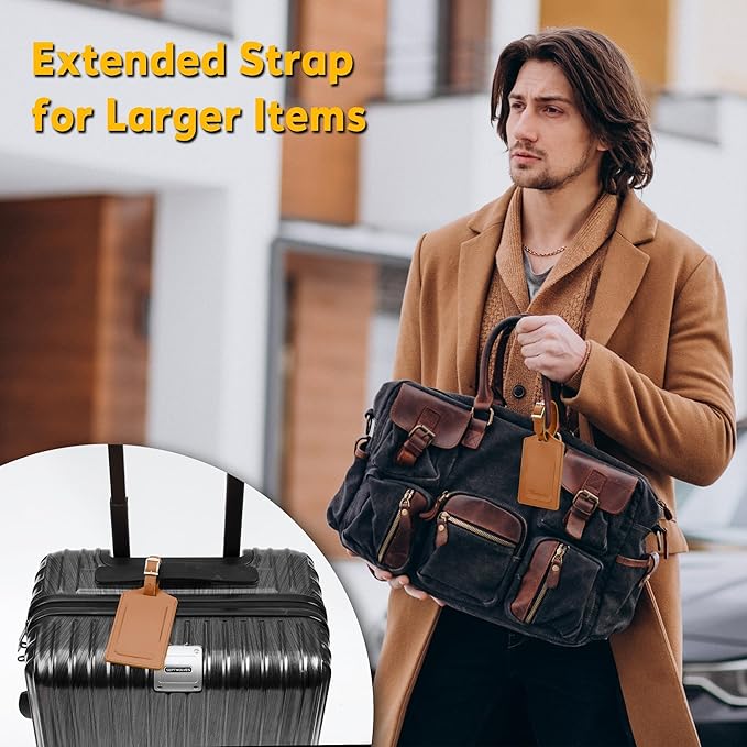 Travelambo 26 Pack Luggage Tags for Suitcases Privacy Protection Bag Tags Faux Leather Travel Accessories Essential, Yellowish Brown