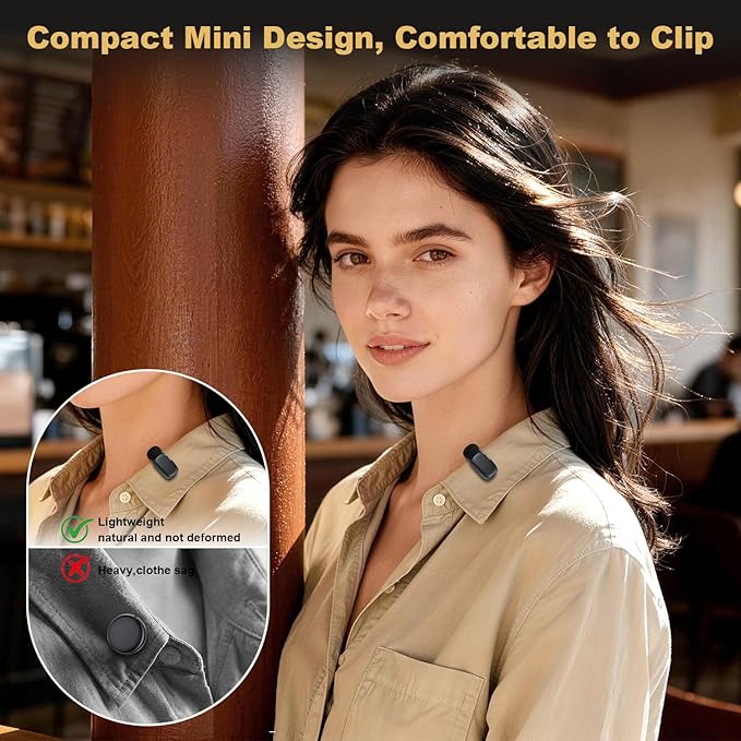 Wireless Lavalier Mini Microphone for iPhone ipad Android, 30H Long Battery Life, 100FT Wireless Range, Noise Cancellation, Plug & Play for Vlogging, Video Recording, Podcast, YouTube, TikTok