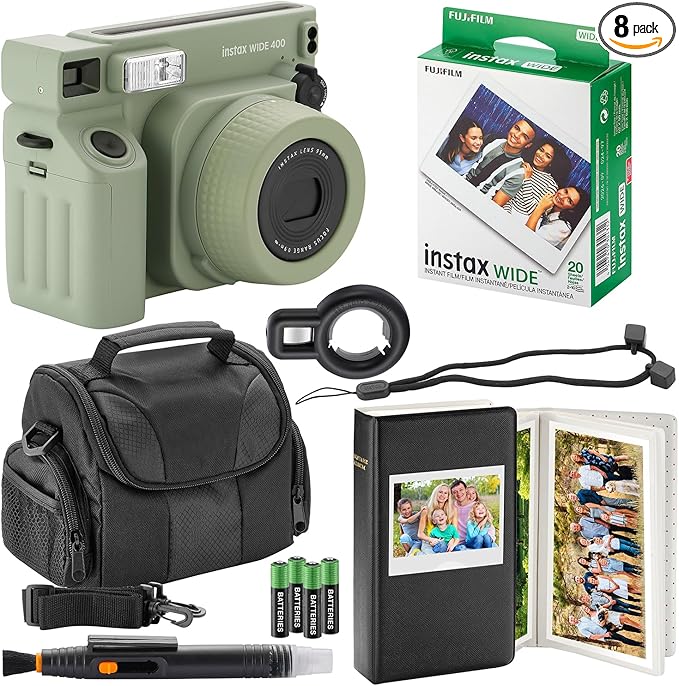 Fujifilm Instax Wide 400 Instant Camera + Camera Case + 4 AA Batteries + Photo Album, Cleaning Pen (20 Sheet)
