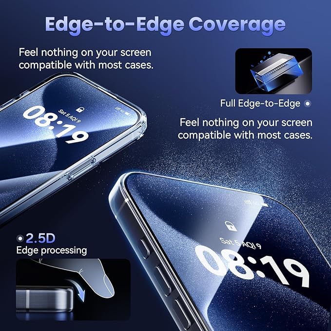 Fonowlo 3 Pack Screen Protector for iPhone17 Pro【6.3 inch】, iPhone 17pro Screen Protector with 1-Second Auto-Install,9H Hardness, Military-Grade Shatterproof, Full Coverage, HD Clear Glass film,Case Friendly
