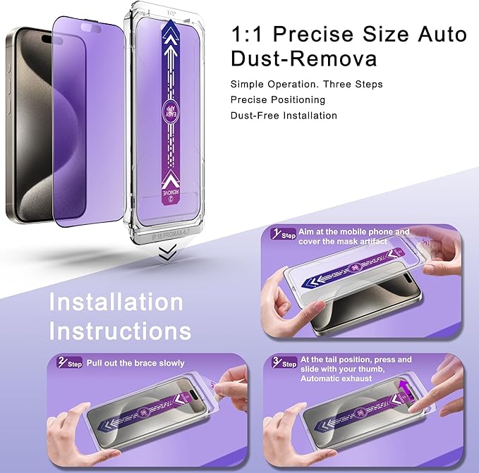 SHANG PIN JIA 2 Pack Anti Blue Light Matte Screen Protector for iPhone 15 Pro Max 6.7-Inch Auto Dust Removal, No Bubbles, Tempered Glass Film, Easy Installation