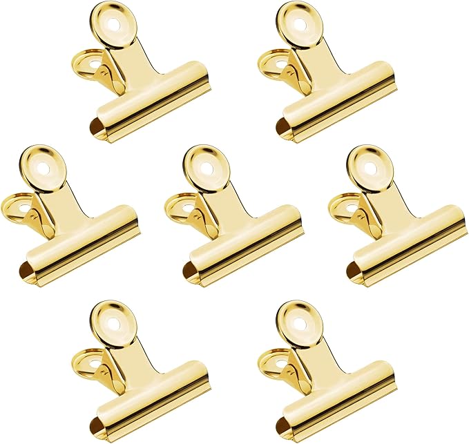 20 Pack 2 Inch Polished Steel Clips, Metal Bulldog Binder Clips, Large Hinge Paper Clips Clamps for Food Bags, Pictures Photos, Art Crafts, Home Office Supply (Gold)