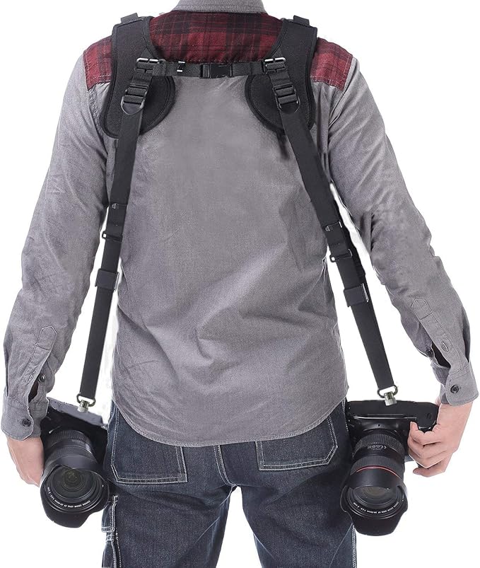 ztowoto Camera Shoulder Double Strap Harness Quick Release Adjustable Dual Camera Tether Strap with Safety Tether and Lens Cleaning Cloth for DSLR SLR Camera