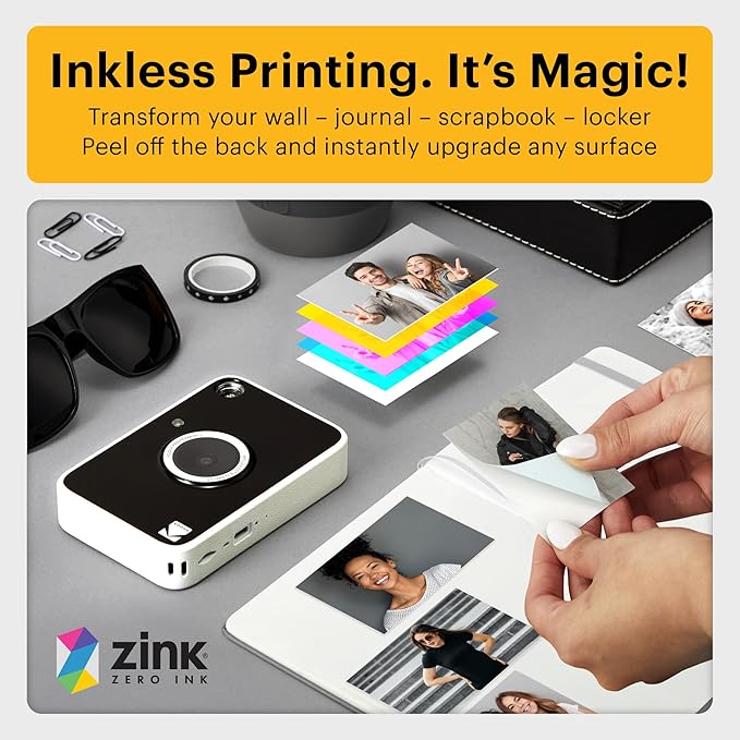 Kodak Printomatic+ Instant Print Digital Camera (Black) 10MP Portable Camera with Interactive RGB LED Status Indicator, Prints Full-Color Photos on Zink 2x3” Sticky-Backed Photo Paper - Easy & Fun