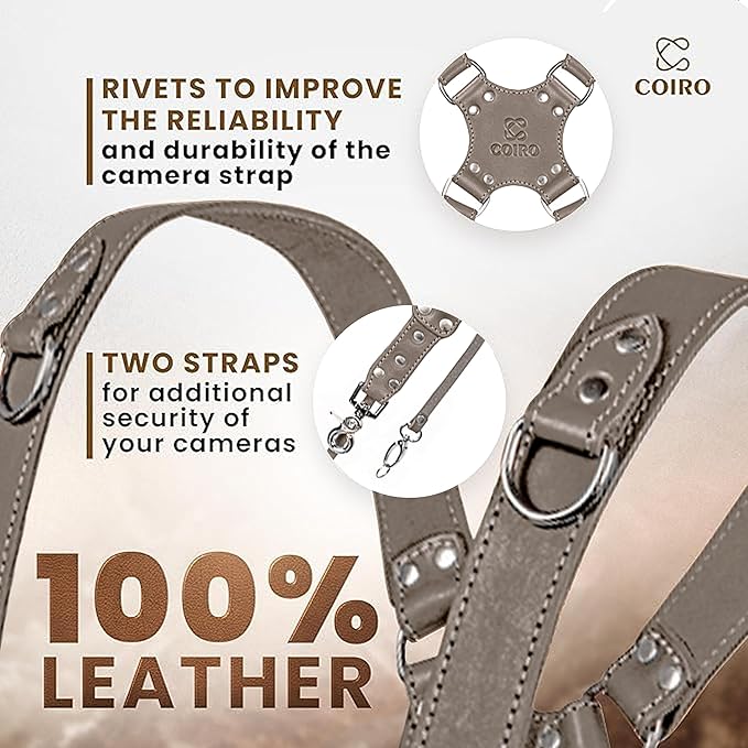 C Coiro Camera Harness for 2 Cameras Dual Shoulder Leather Camera Strap for DSLR/SLR, Camera Straps for Photographers