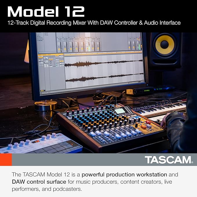 Tascam Model 12 All-in-One 12-track Digital Multitrack Mixing and Recording Studio, Mixer, USB Audio Interface and DAW Controller