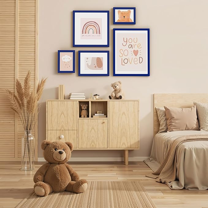 Vittanly 12x12 Picture Frame, Made of Solid Wood and Shatterproof Plexiglass, Display Pictures 8x8 with Mat or 12x12 without Mat, Wooden Photo Frame for Wall Mounting, Royal Blue, 1 Pack