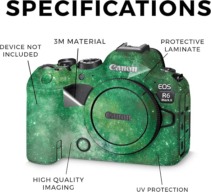 Camera Skin Compatible with Canon EOS R6 Mark II Camera (2022) - Green Stars - Premium 3M Vinyl Protective Wrap Decal Cover - Easy to Apply | Crafted in The USA by MightySkins