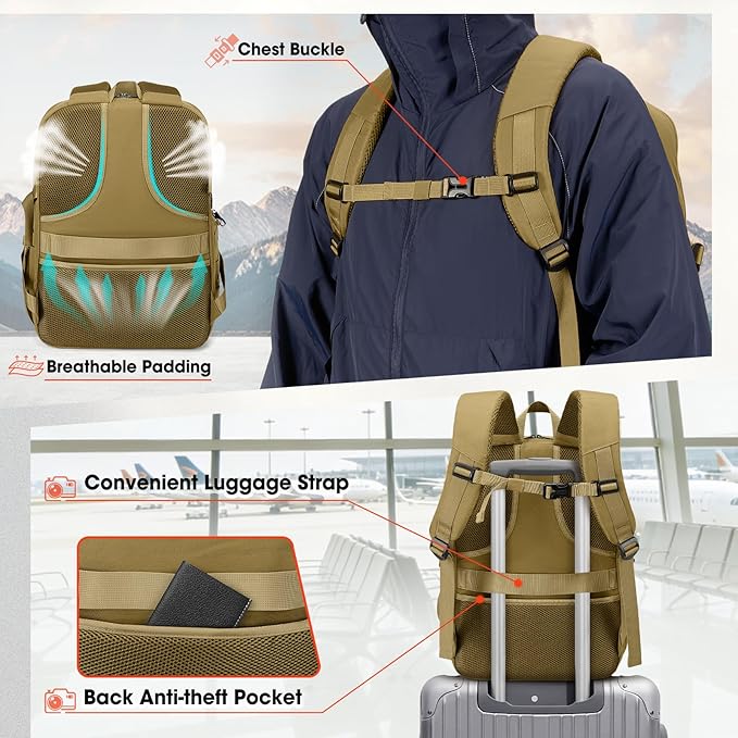 RAINSMORE Camera Bag Backpack for DSLR/SLR/Mirrorless Camera Bags for Photographers 15.6 Inch Waterproof Tactical Photography Backpack Case with Rain Cover & Tripod Holder, Khaki