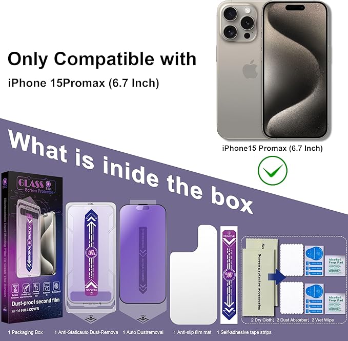 CHISHA 2-Pack Anti Blue Light Matte Screen Protector for iPhone 15 Pro Max 6.7-Inch, Auto Dust Removal, No Bubbles, High Definition Clear, Easy Installation