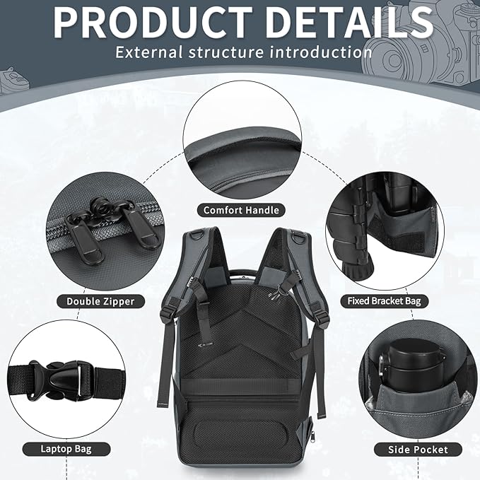 Camera Backpack, Hardshell DSLR Photography Camera Bag with Rain Cover, Waterproof Hard Shell Camera Case with Tripod Holder & 15.6" Laptop Compartment Compatible with Canon/Nikon/Sony/DJI Mavic Drone