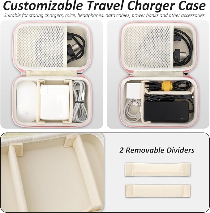 Charger Case for Macbook, Portable Tech Electronic Organizer Bag,Travel Storage Pouch for Laptop Accessories, MacBook Power Adapter, Charging Cords, USB Drives, Power Bank (Pink, XL)