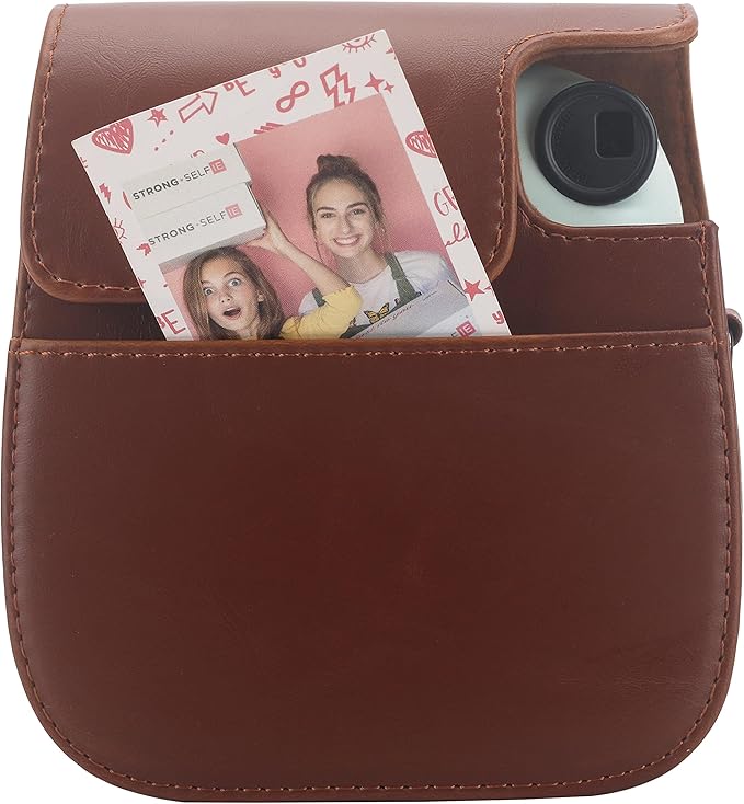Frankmate Protective Case Compatible with Fujifilm Instax Mini 12 11 9 8 Instant Film Camera with Pocket and Adjustable Strap (Brown)