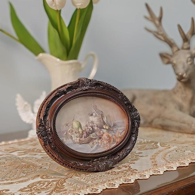 Vintage Picture Frames 4x6 Ornate Distressed Brown Antique Pictue Frames with Real Glass Cover for Wall & Tabletop Display Victorian Home Decor Gallery Wall Decor,Oval