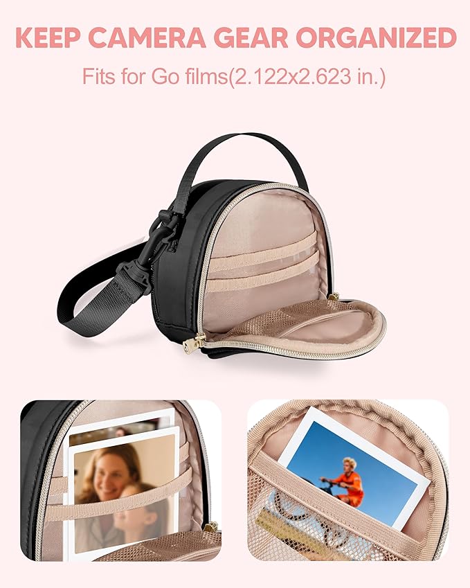 Prokva Mini Camera Bag Compatible with Polaroid Go Generation 2 Instant Camera, Small Sling Bag with Pockets and Shoulder Strap, Black