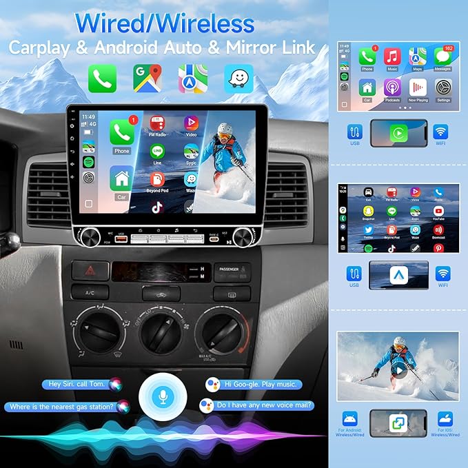 Leadfan Car Radio for Toyota Corolla 2003 2004 2005 2006 2007 2008, with Wireless Carplay, Android Auto, FM, Plug and Play/GPS Navi/SWC (for Corolla 2003-2008 Without JBL&Big Screen, 10.1IN-KB-4+64G)