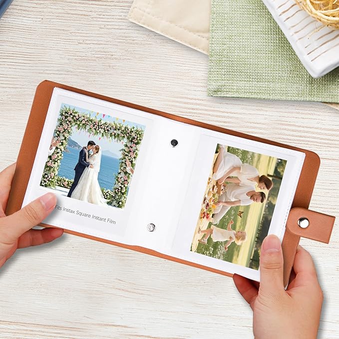 52 Pockets Mini Photo Album Fits Polaroid 600/i-Type/SX-70 Instant Film & Fujifilm Instax Wide 300/400 Instant Photos,PU Leather Cover 3.5x4.25 Inch Pictures Book (Brown)