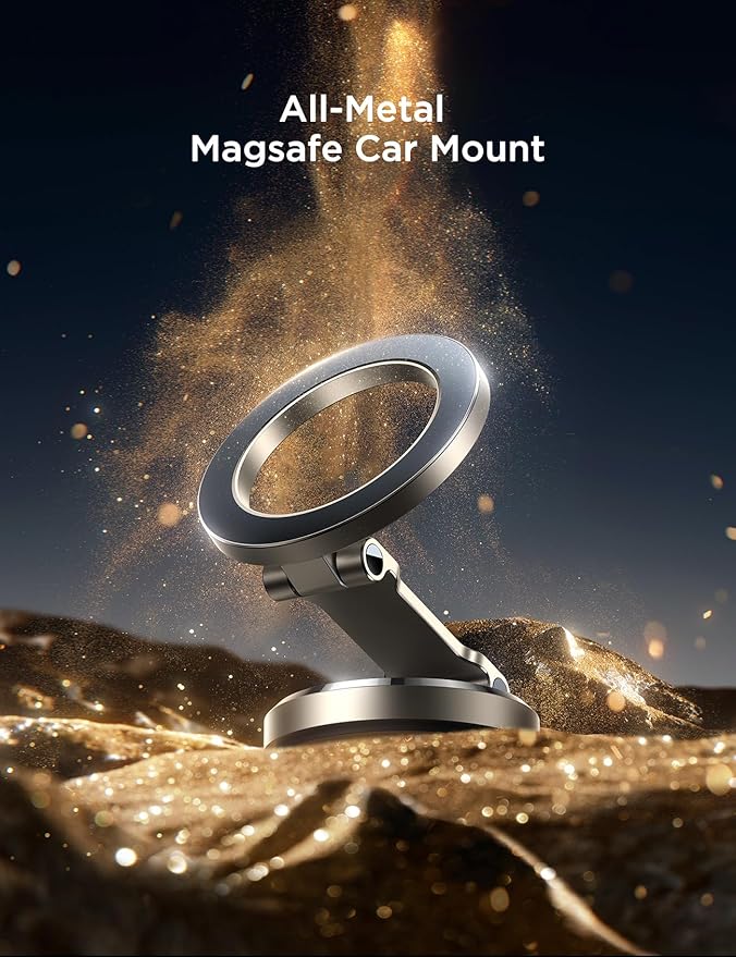 JOYROOM for Magsafe Car Mount, All-Metal Magnetic Phone Holder for Car, Strong Magnets iPhone Car Mount Hands Free Phone Holders for Your Car Dash Fits iPhone & MagSafe Case