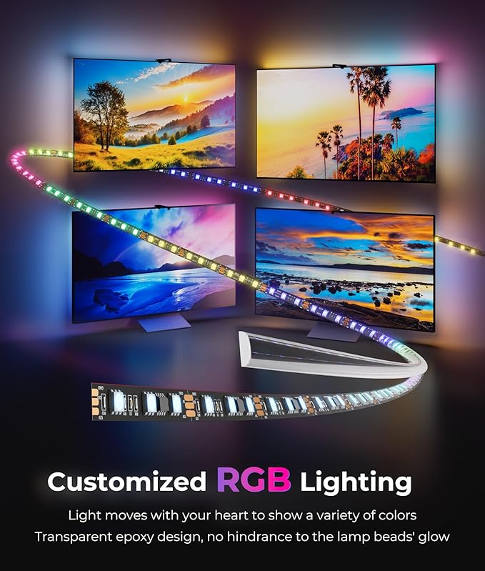 TV LED Backlight 15.5ft - TV Lights That Change with Screen for 55-100'' RGB LED Strip Lights Cuttable with Smart App Control Game & Music Sync Color Changing Light for Home Decor