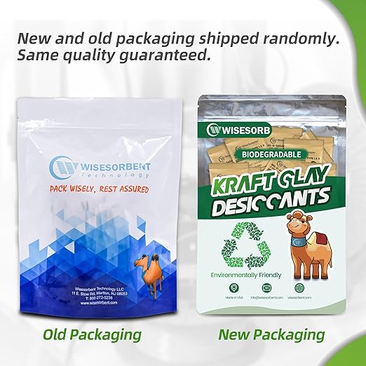6G x 60 Pack Kraft Clay Desiccants Packs, Food Safe Bentonite Clay Desiccant - Silica Gel Packets Alternative, Military Grade Moisture Absorbers for Storage Bins, Electronics, Clothes Shoes