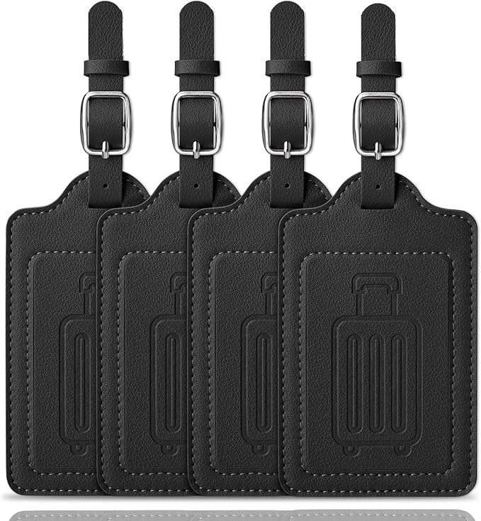 Teskyer Luggage Tags, Thick & Durable, Easy to Identify, Privacy Protection, TSA Approved Travel Essentials Suitcase Tags - 4 Pack, Black