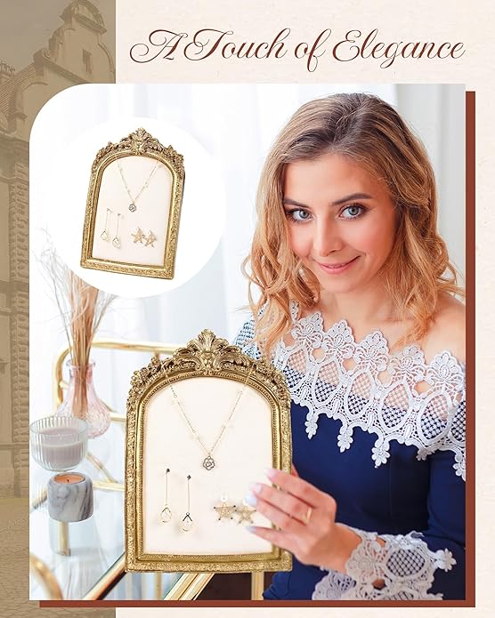 Jewelry Display Stand Vintage Necklace Organizer Ring Holder Earring Tray Resin Jewelry Photography Props Frame with Velvet Backing for Gifts