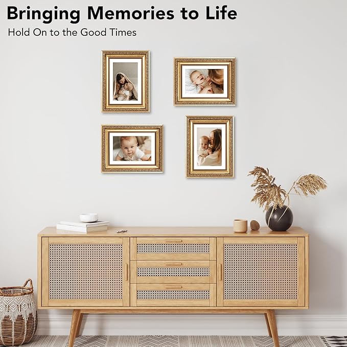 5x7 Vintage Picture Frame with 4x6 Mat Set of 2, Elegant Retro 5 by 7 Photo Frame with Shatter-Resistant Plexiglass for Wall or Tabletop Display, Gallery Decor & Gift, Gold, 2 Pack