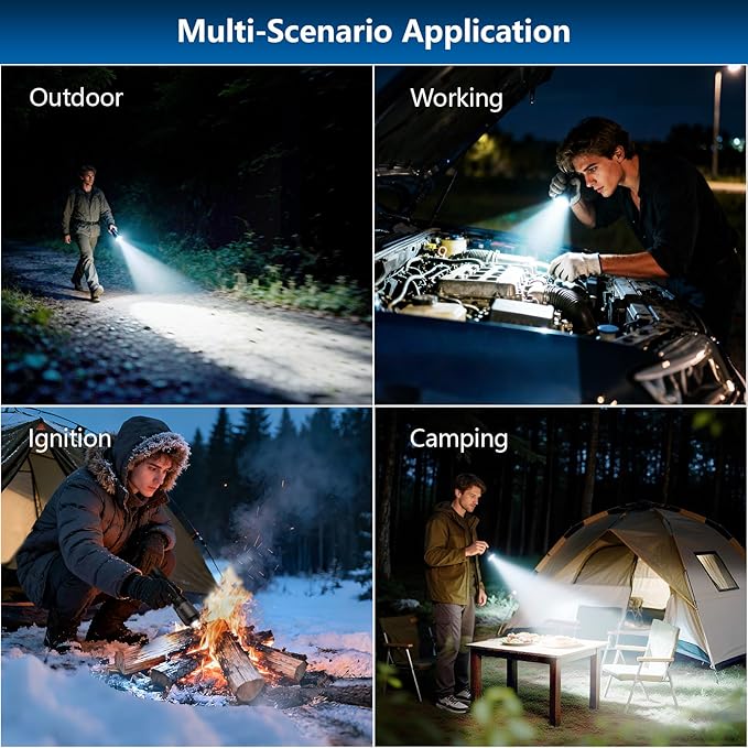 Philips Rechargeable Flashlights High Lumens with Ignition Lens,13000lm Professional Smart Super Bright Flashlight with Stepless Dimming&Smart Memory,Waterproof,Powerful Handheld LED Flash Light