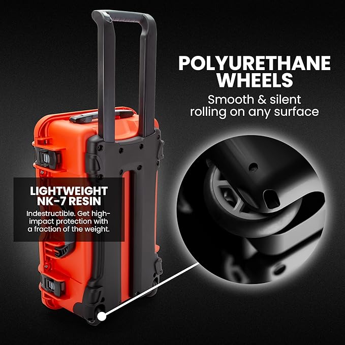 NANUK 935 Hard Case with Padded Divider – Waterproof Equipment Case with Wheels, 22” x 14” x 9” – Dustproof and Impact Resistant, Airline Carry-On Approved – Orange