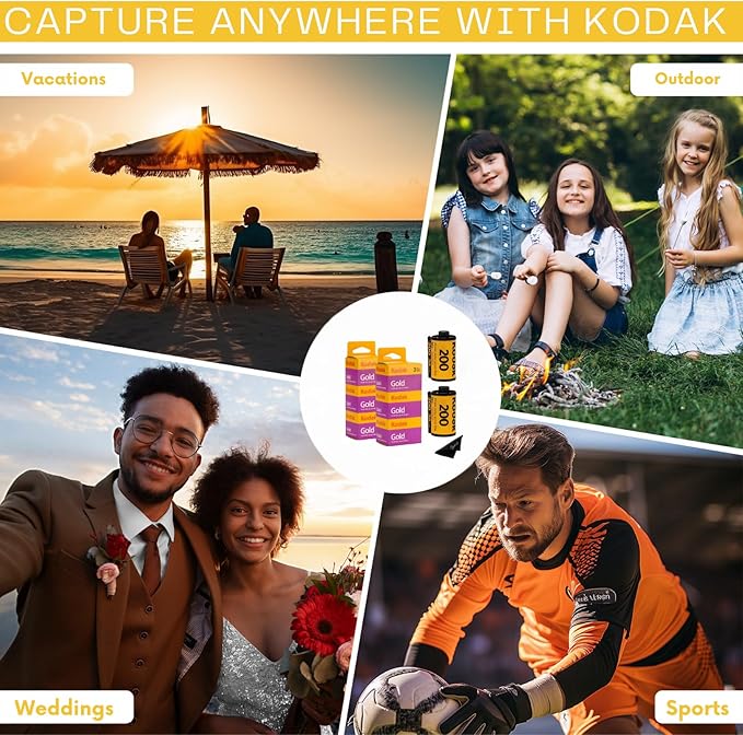 Kodak Gold 200 35mm Film Bundle, 6 Rolls (2x3 Pack), 36 Exposures Each, for 35mm Film Camera Includes Balveli Premium Microfiber Cloth-Kodak 6 Roll Pack
