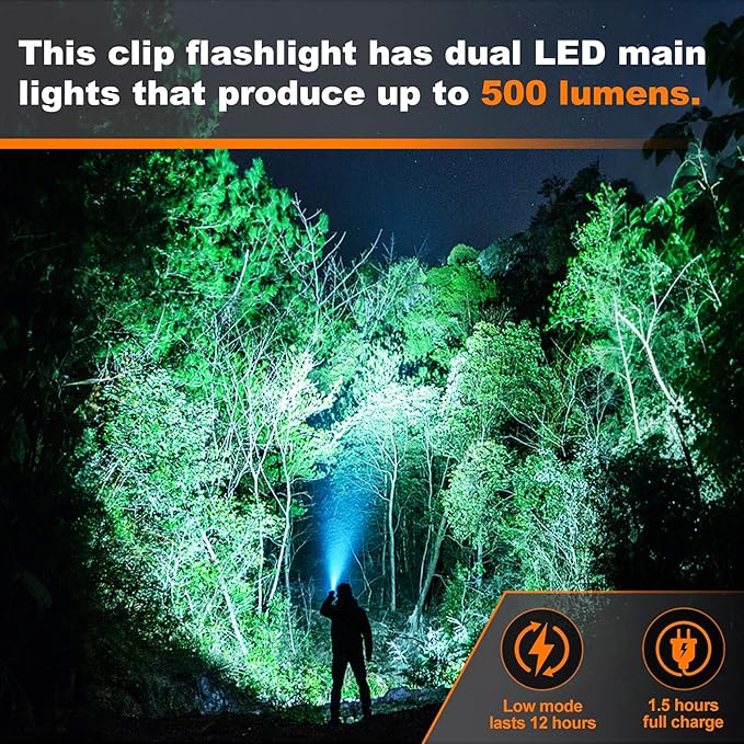 EDC Flashlight Clip-On Light, Mini Keychain Flashlight, 7 Lighting Modes Compact Pocket COB Light Type-C Rechargeable, for Working, Camping, Fishing, Hiking(Black 2 Pack)