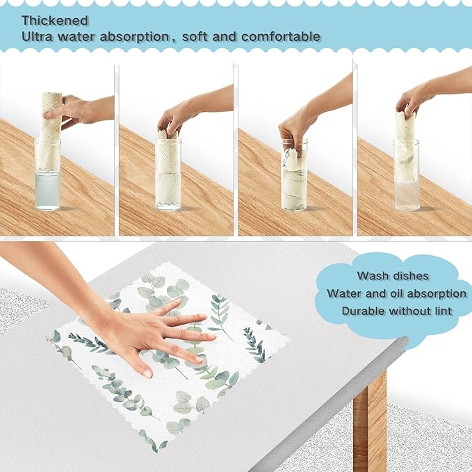 CaTaKu Eucalyptus Kitchen Dish Cloths for Washing Dishes Reusable Cleaning Cloth Dish Towels Microfiber Washcloths Dish Rags for Kitchen,6 Pack