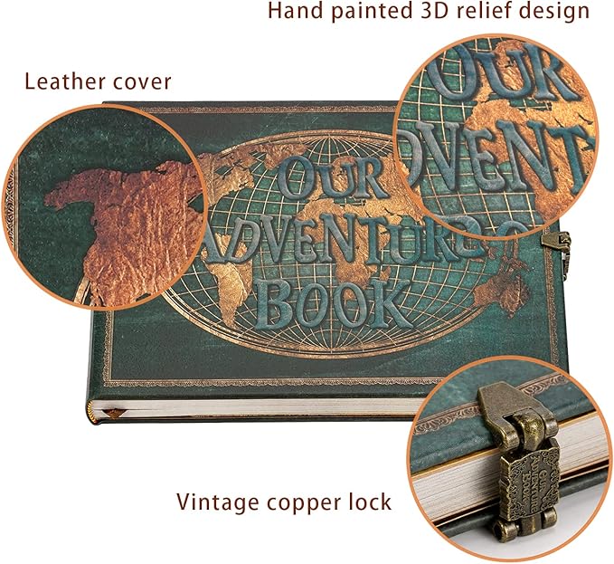 JIMBON Our Adventure Book 180 Pages Scrapbook Photo Album,Retro Style Embossed Letter Leather Cover Travel Diary Journal Scrap Book For Couples,Memory Book For Anniversary Wedding