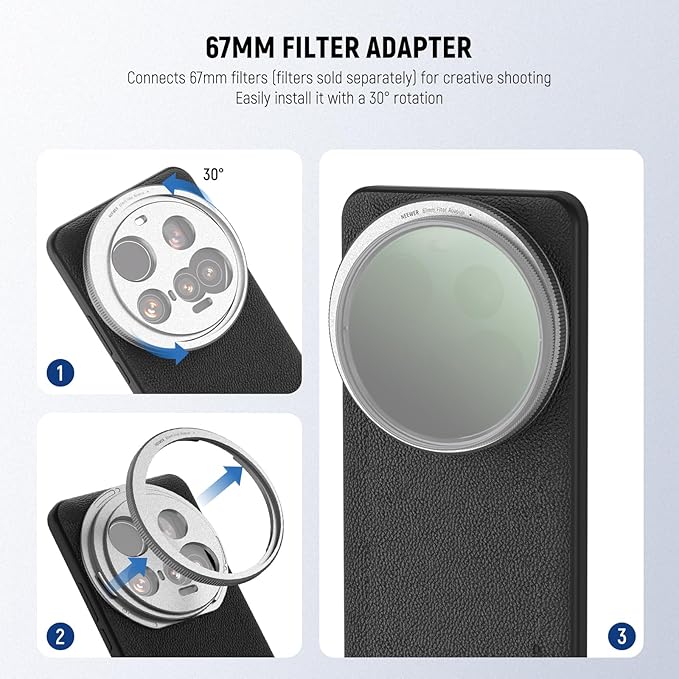 NEEWER 15 Ultra Case, Protective Phone Case Compatible with Xiaomi 15 Ultra, Heavy Duty TPU + PC Faux Leather with 17mm Lens Mounts & 67mm Filter Adapter for Wireless Charging, PA101 Black + Silver