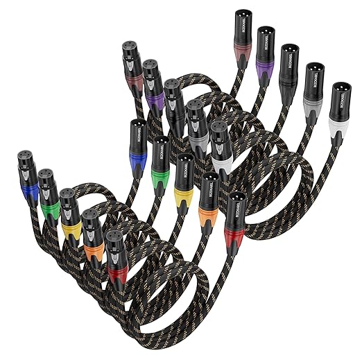 XLR Cables, XLR Microphone Cables 3ft 10 Packs Nylon Braided Balanced XLR Speaker Cable 3-Pin Male to Female Mic Cable for Microphones, Mixer and Speaker Systems