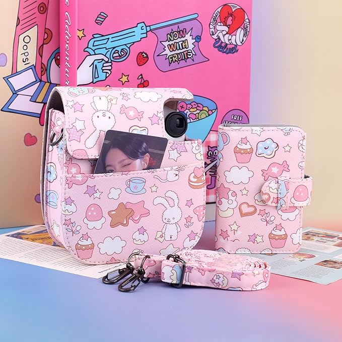 Frankmate Protective Case Compatible with Mini 12 11 9 8 Instant Film Camera with Accessory Pocket and Adjustable Strap (Canvas Bunny)
