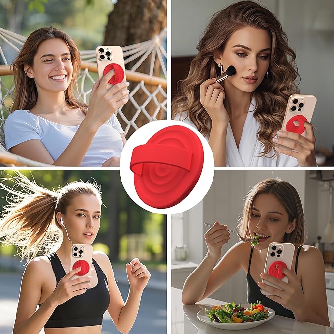Magnetic Phone Grip Ring Holder, Liquid Silicone Magnet Cell Phone Grip Finger Loop, Compatible with Magsafe, Back of Phone for iPhone 17/16/15/14/13/12 Series, Red
